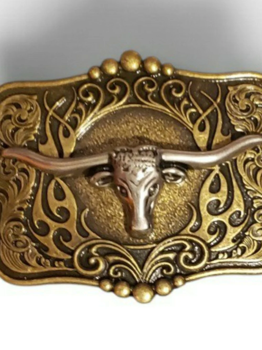 Western Longhorn Buckle Brown Leather Belt - 46